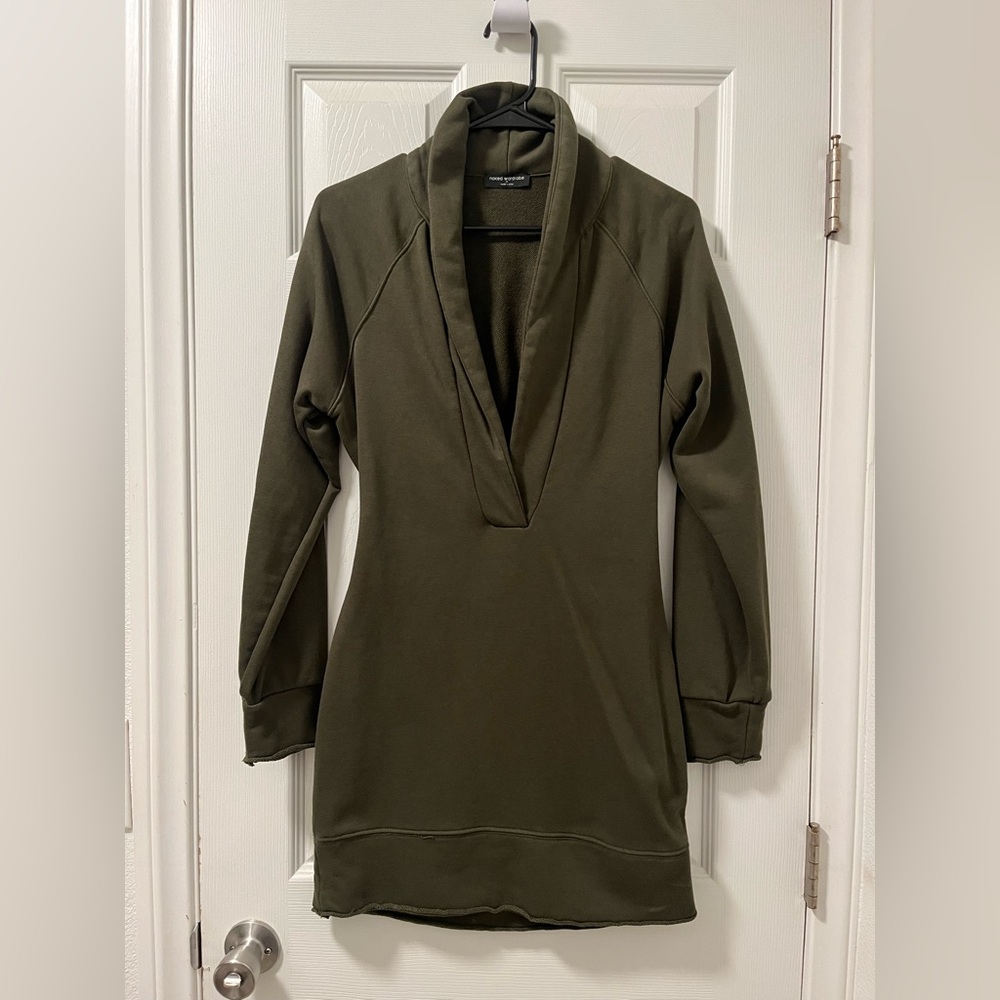 Naked Wardrobe Olive Sweatshirt Mini Dress